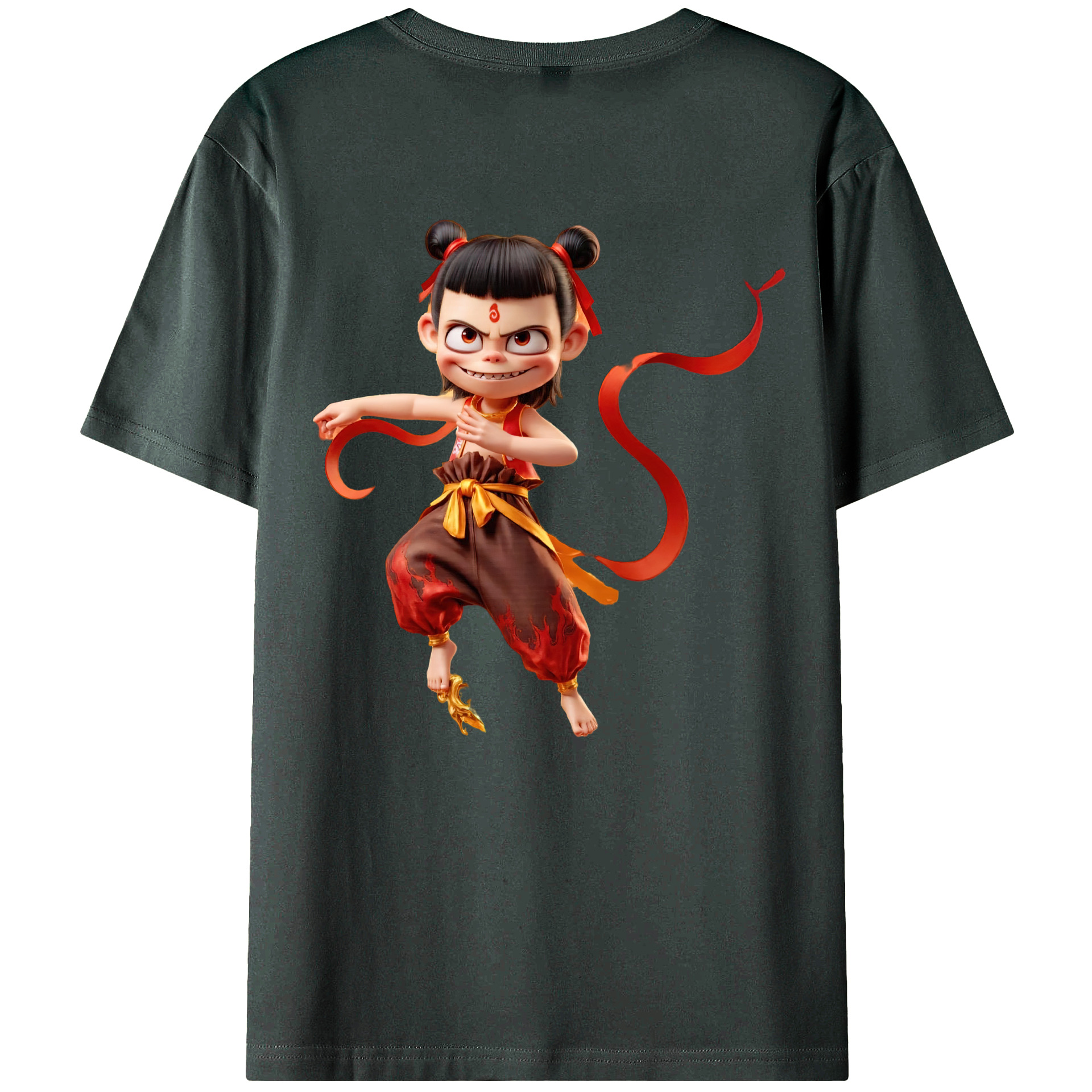 （画像用） Ne Zha 2 ナタ 魔童の大暴れ 綿100％ メンズ半袖Tシャツ（バックプリント） 通気性